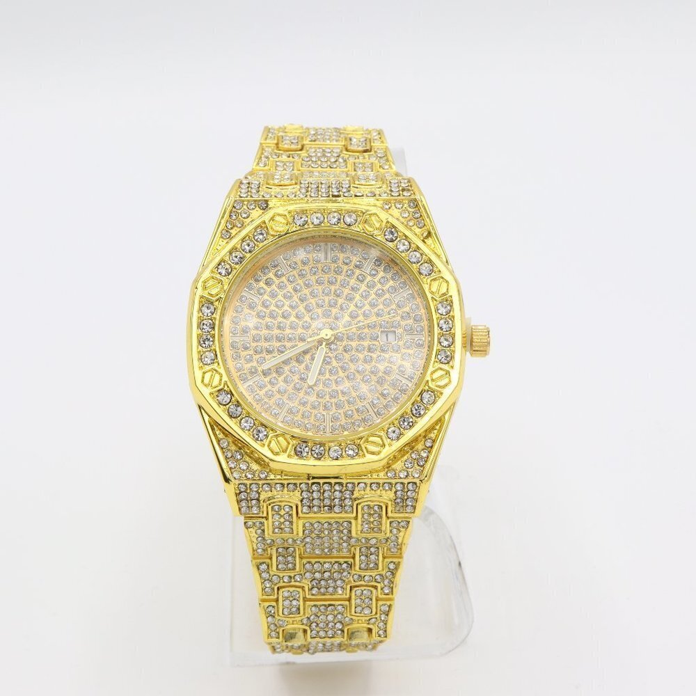 18K Gold Finish AP Style Fully Iced Out Watch